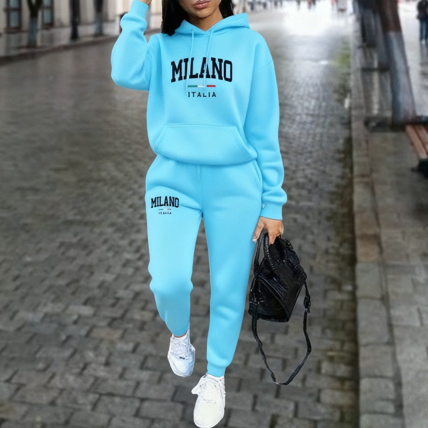 Ensemble Femme Sweatshirt et Pantalon Doublés en Polaire – Avec Imprimé