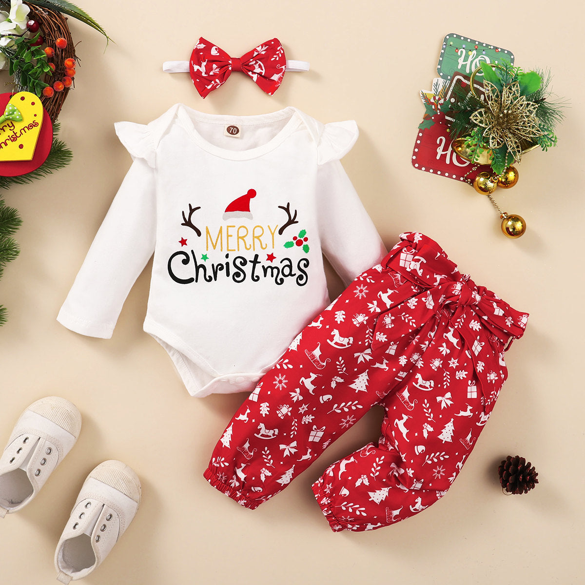 Ensemble Bébé 4 Pièces – Style INS, Manches Volantes à Fleurs, Confort et Douceur