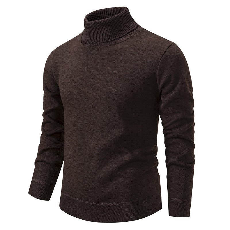 Pull Homme Col Roulé Mode – Couleur Unie, Doublure Polaire et Tricoté