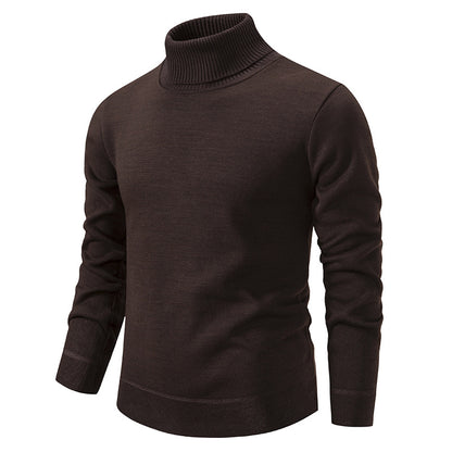 Pull Homme Col Roulé Mode – Couleur Unie, Doublure Polaire et Tricoté