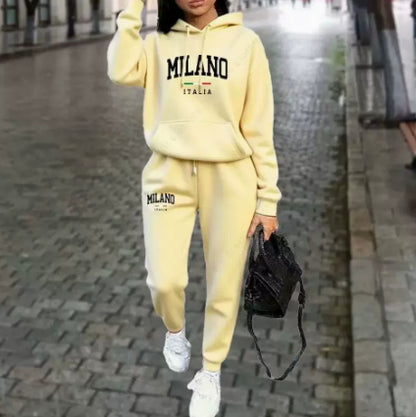 Ensemble Femme Sweatshirt et Pantalon Doublés en Polaire – Avec Imprimé