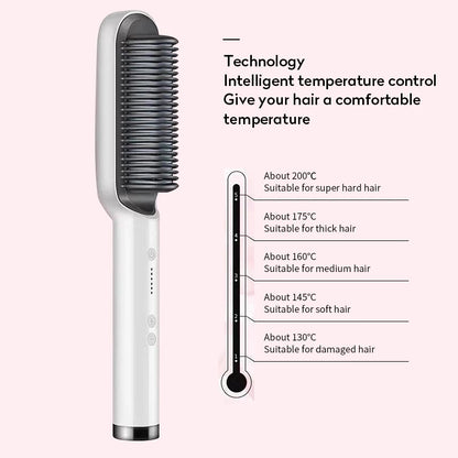 Brosse Lissante Électrique 2-en-1 – Lissage & Boucles à Ions Négatifs