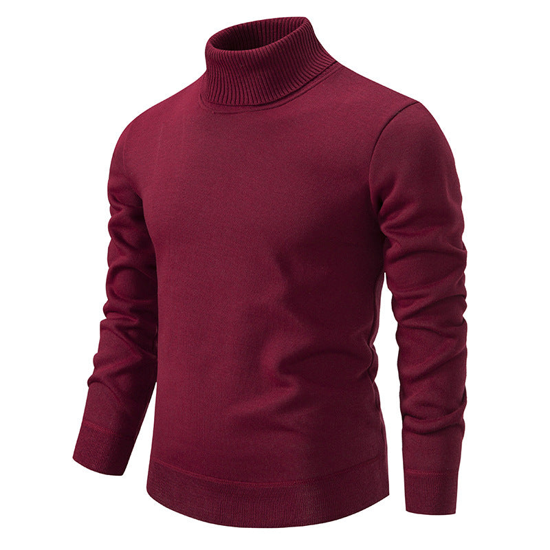 Pull Homme Col Roulé Mode – Couleur Unie, Doublure Polaire et Tricoté