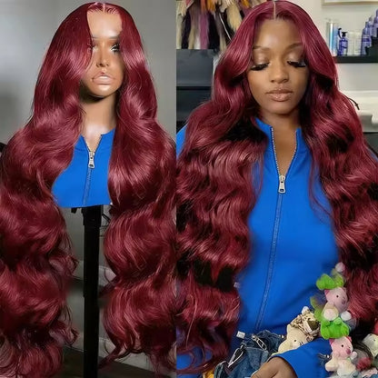 Perruque Lace Front HD Longue Bordeaux,Humains Vietnamiens Lisses 150% Densité