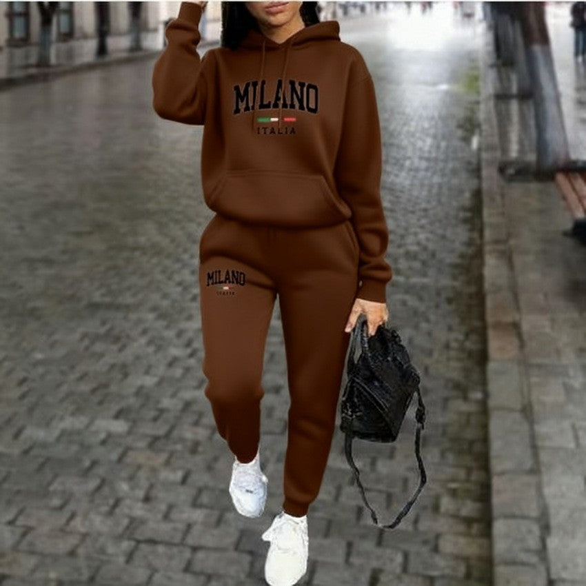 Ensemble Femme Sweatshirt et Pantalon Doublés en Polaire – Avec Imprimé
