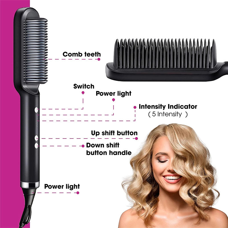 Brosse Lissante Électrique 2-en-1 – Lissage & Boucles à Ions Négatifs