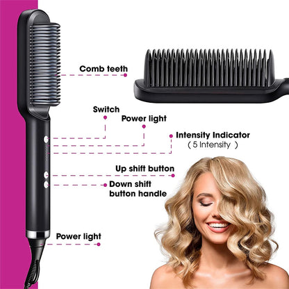 Brosse Lissante Électrique 2-en-1 – Lissage & Boucles à Ions Négatifs