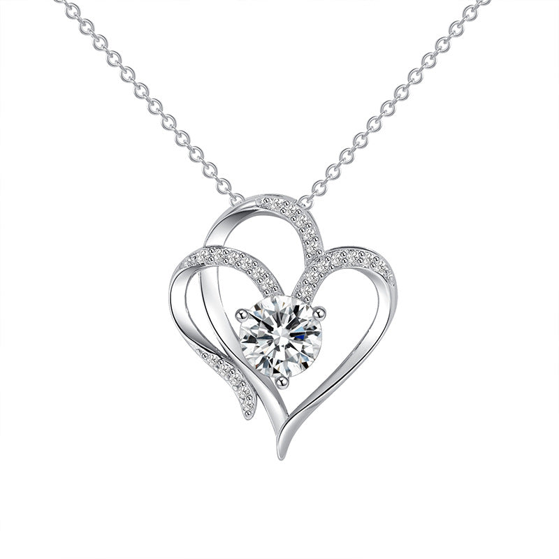 Collier Clavicule Double Cœur en Zircon Brillant – Bijou Élégant et Romantique pour Femme