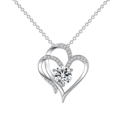 Collier Clavicule Double Cœur en Zircon Brillant – Bijou Élégant et Romantique pour Femme