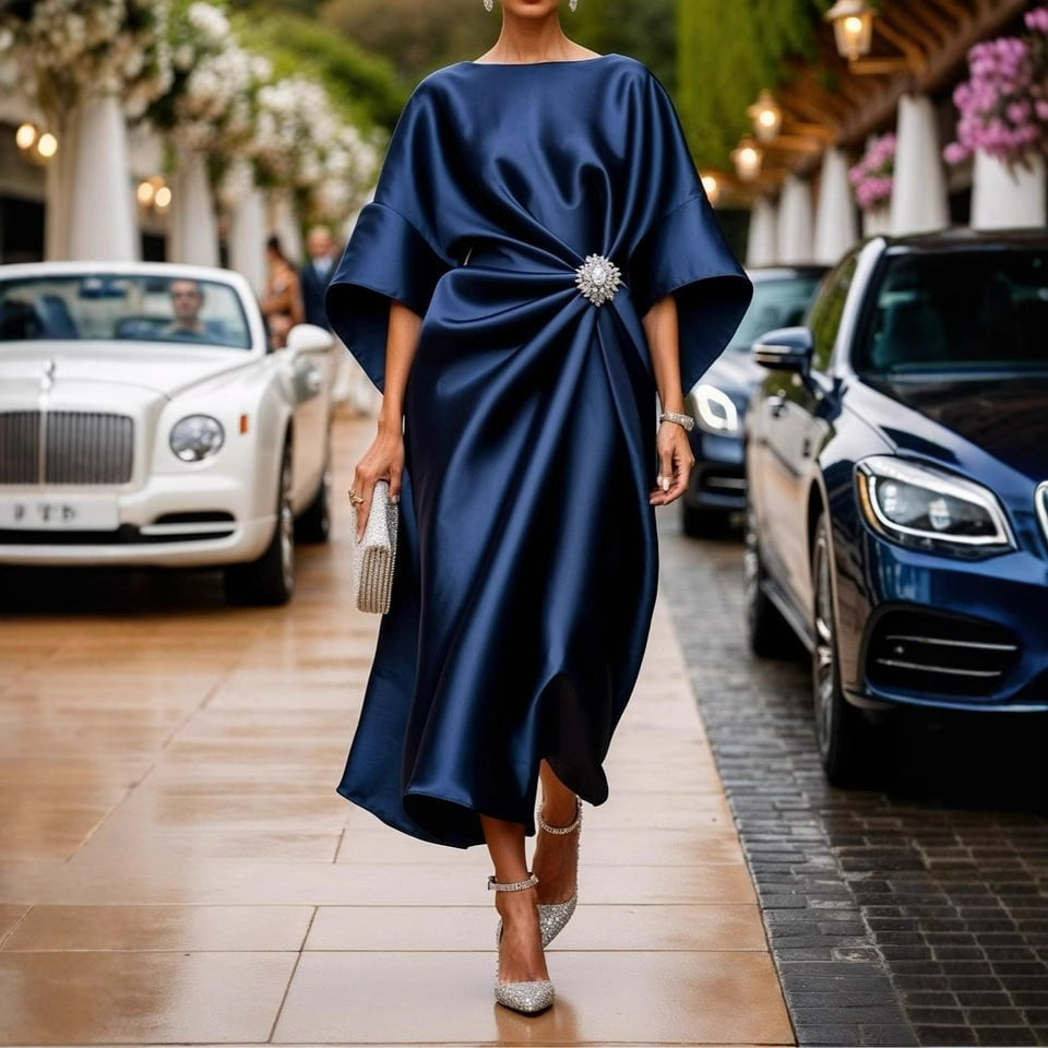 Robe Longue Satinée Femme – Élégante, Haute Taille