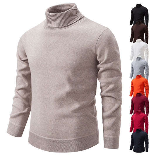 Pull Homme Col Roulé Mode – Couleur Unie, Doublure Polaire et Tricoté