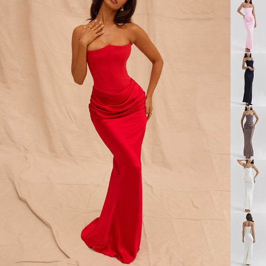 Robe Longue Bandeau Slim Dos Nu – Robe Sexy Fashion Femme pour Soirée, Party et Événement