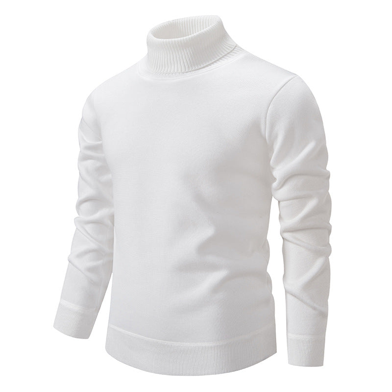 Pull Homme Col Roulé Mode – Couleur Unie, Doublure Polaire et Tricoté