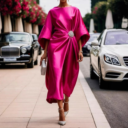 Robe Longue Satinée Femme – Élégante, Haute Taille