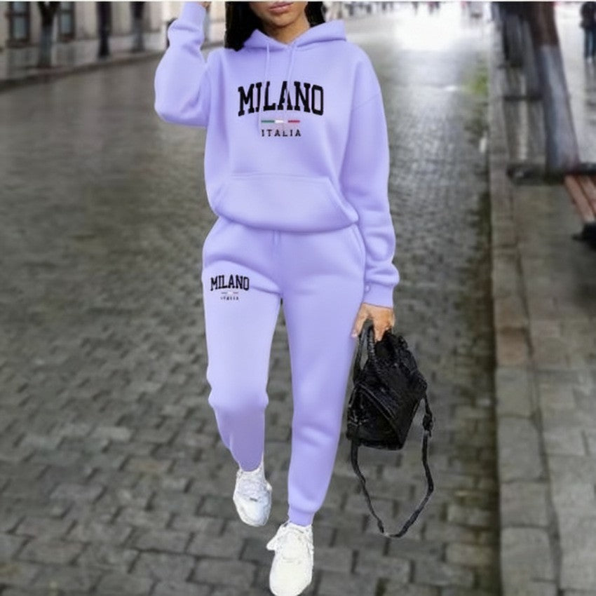 Ensemble Femme Sweatshirt et Pantalon Doublés en Polaire – Avec Imprimé