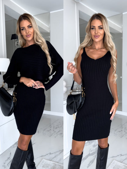 Ensemble Mode Femme 2 Pièces – Haut Rayé Chic et Jupe Bretelles Slim