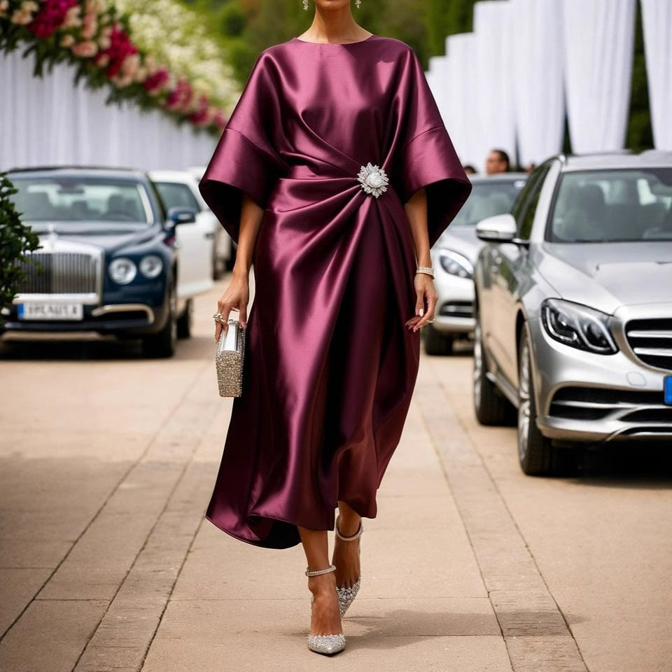 Robe Longue Satinée Femme – Élégante, Haute Taille