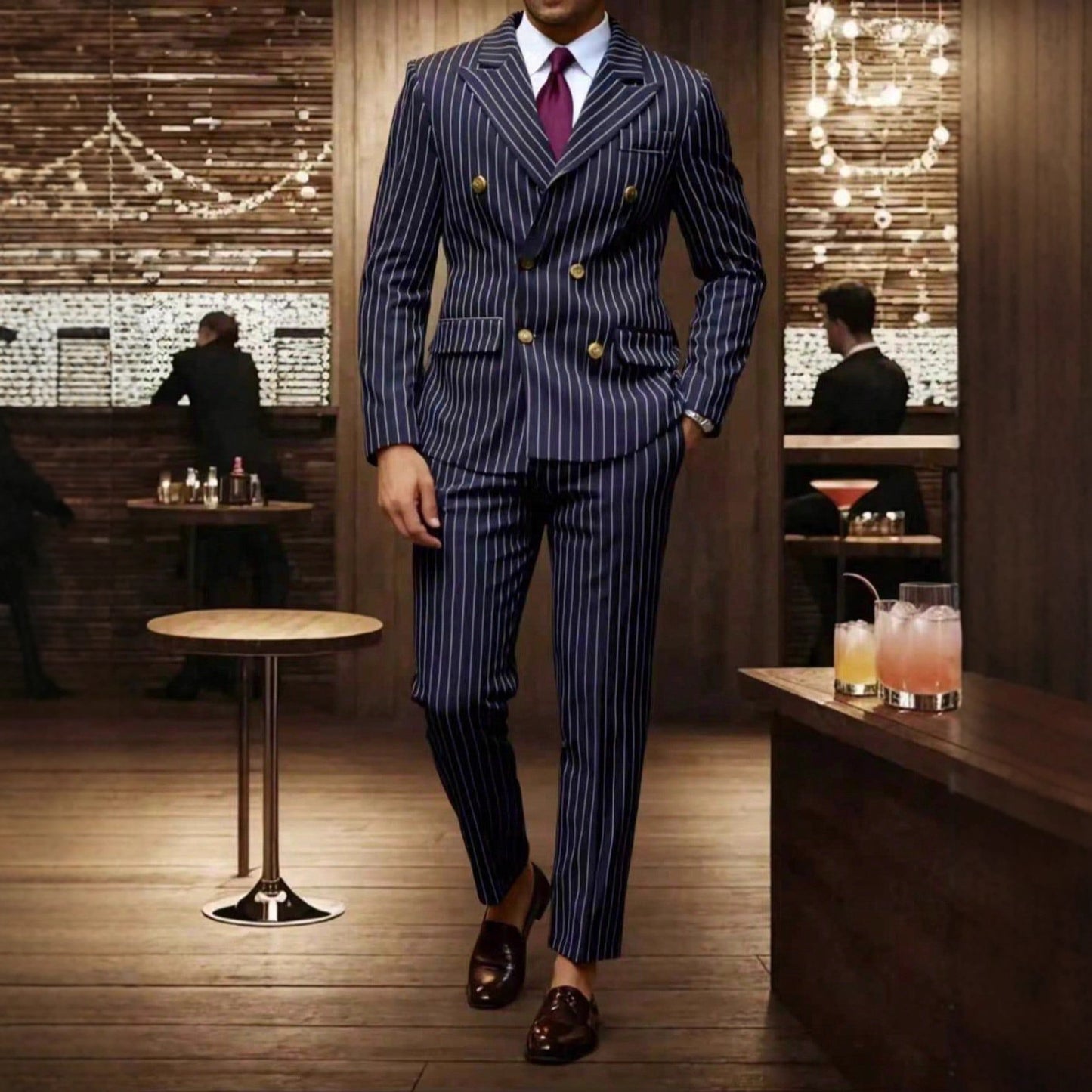 Ensemble Costume Homme Rayé – Style Business Élégant, Coupe Moderne