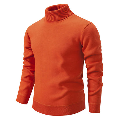 Pull Homme Col Roulé Mode – Couleur Unie, Doublure Polaire et Tricoté