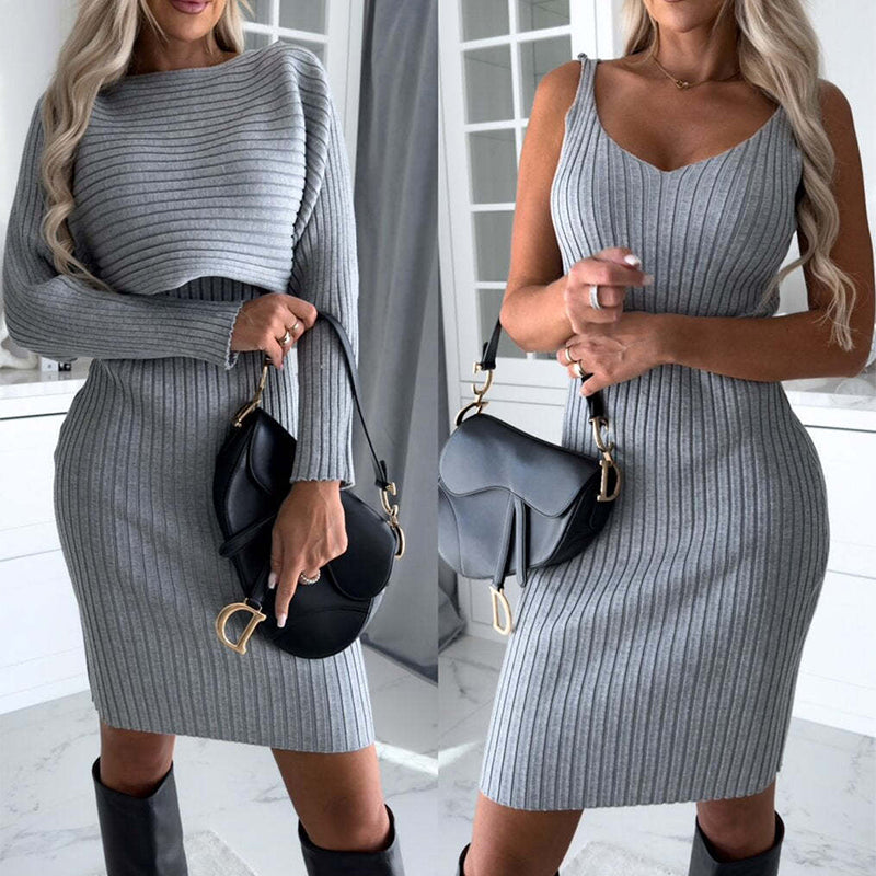 Ensemble Mode Femme 2 Pièces – Haut Rayé Chic et Jupe Bretelles Slim