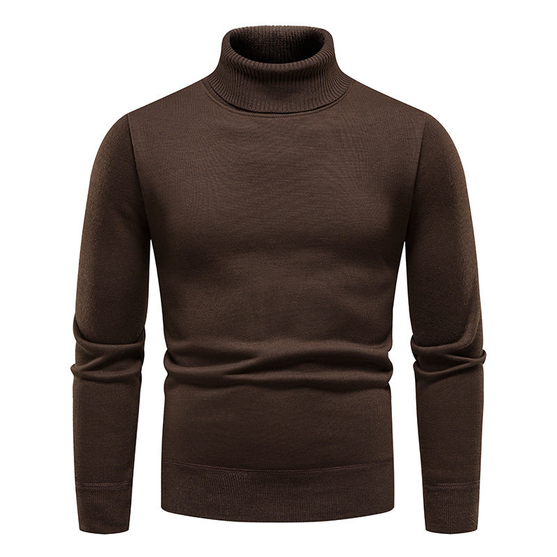 Pull Homme Col Roulé Mode – Couleur Unie, Doublure Polaire et Tricoté