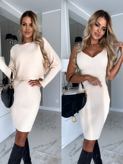 Ensemble Mode Femme 2 Pièces – Haut Rayé Chic et Jupe Bretelles Slim