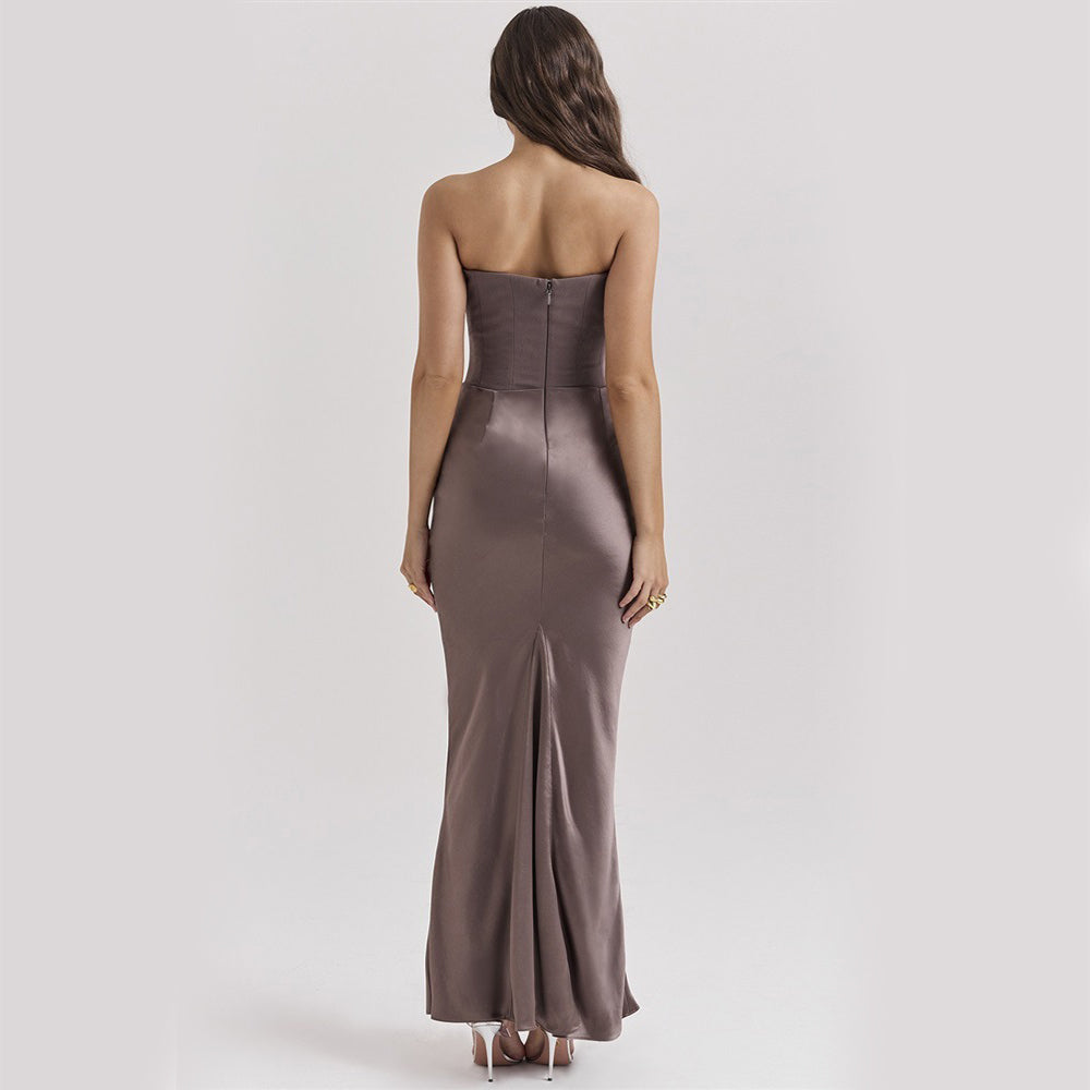 Robe Longue Bandeau Slim Dos Nu – Robe Sexy Fashion Femme pour Soirée, Party et Événement
