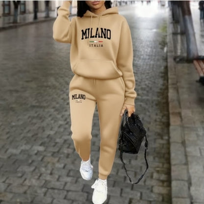 Ensemble Femme Sweatshirt et Pantalon Doublés en Polaire – Avec Imprimé