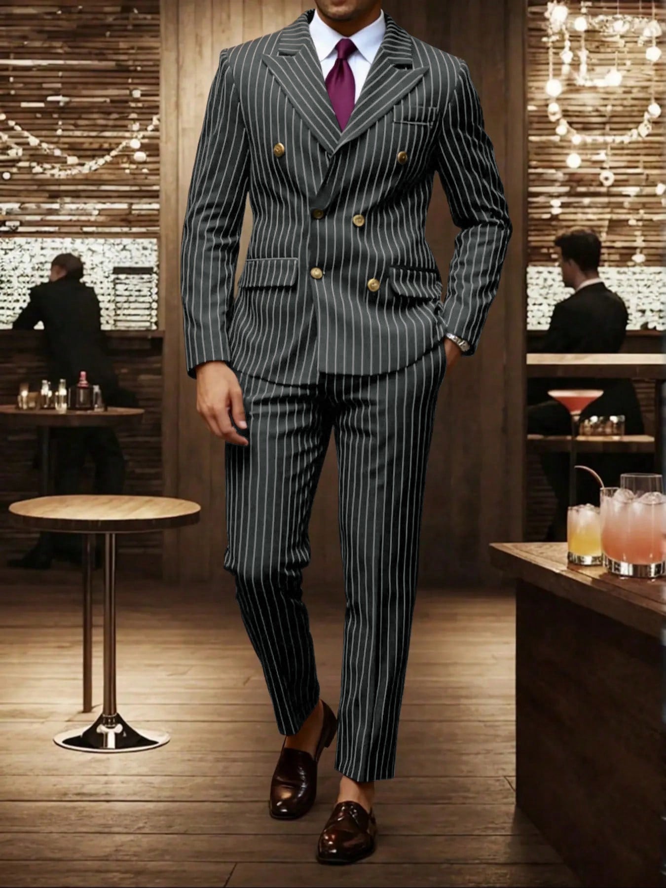 Ensemble Costume Homme Rayé – Style Business Élégant, Coupe Moderne