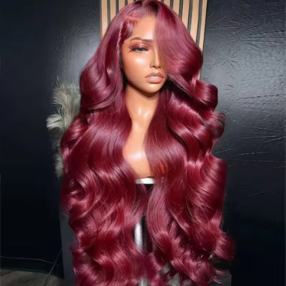 Perruque Lace Front HD Longue Bordeaux,Humains Vietnamiens Lisses 150% Densité