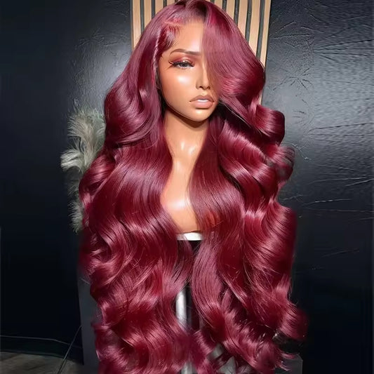 Perruque Lace Front HD Longue Bordeaux,Humains Vietnamiens Lisses 150% Densité