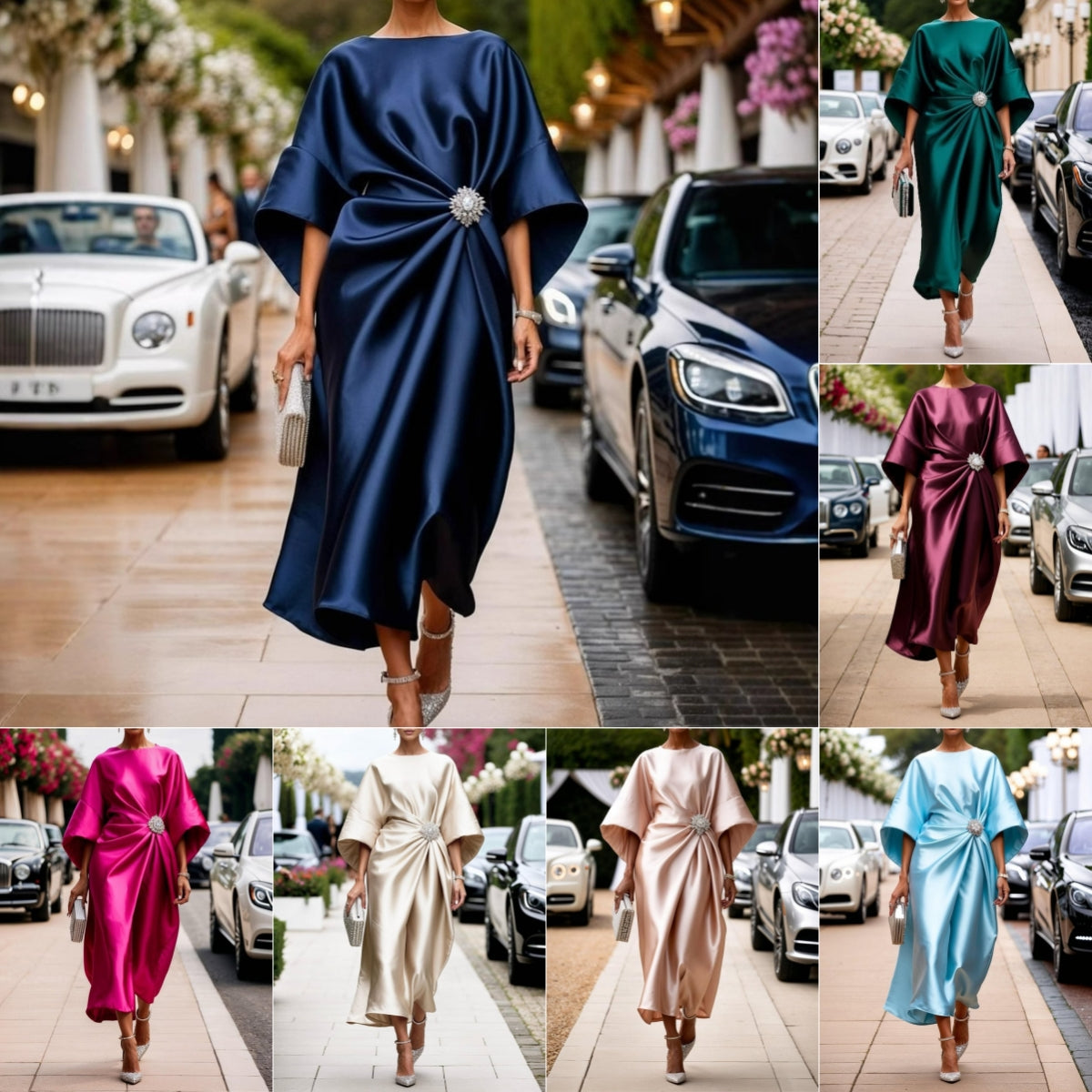 Robe Longue Satinée Femme – Élégante, Haute Taille