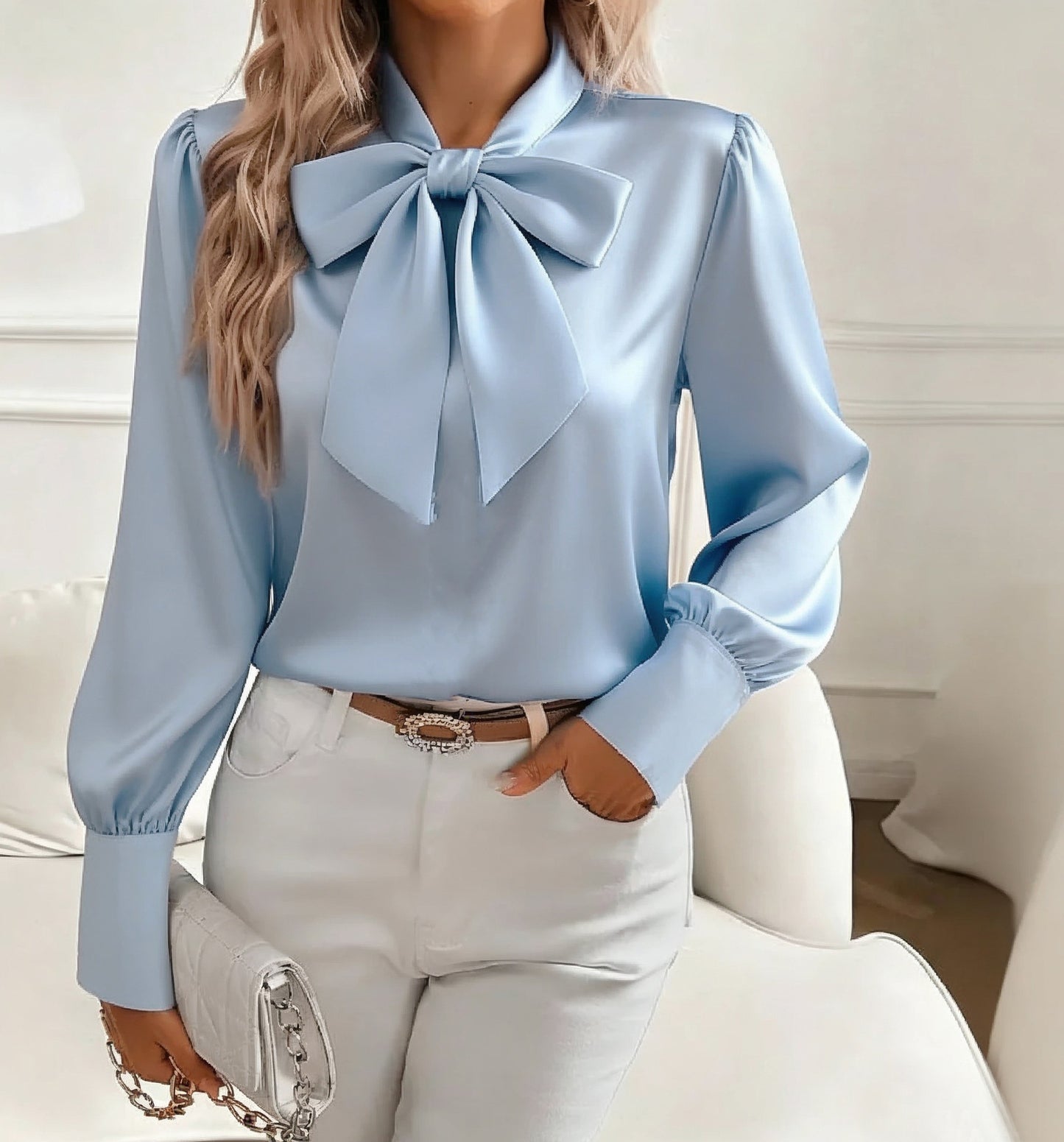 Blouse Femme Élégante à Nœud Papillon et Lacets