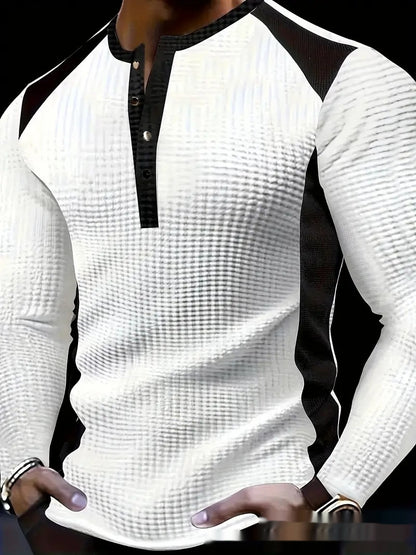 Sweatshirt Homme à Manches Longues – Design Patchwork Jacquard, Coupe Lâche